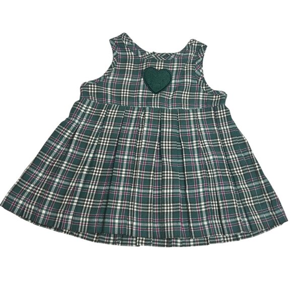 Vintage Baby Gap Green Purple Plaid Jumper Dress Sz 3-6 M Pleated Heart Applique - Picture 1 of 7